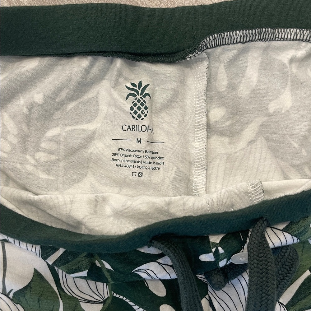 Cariloha Dark Green Top and Leaf Print Bamboo Pajama Set - Picture 5 of 5